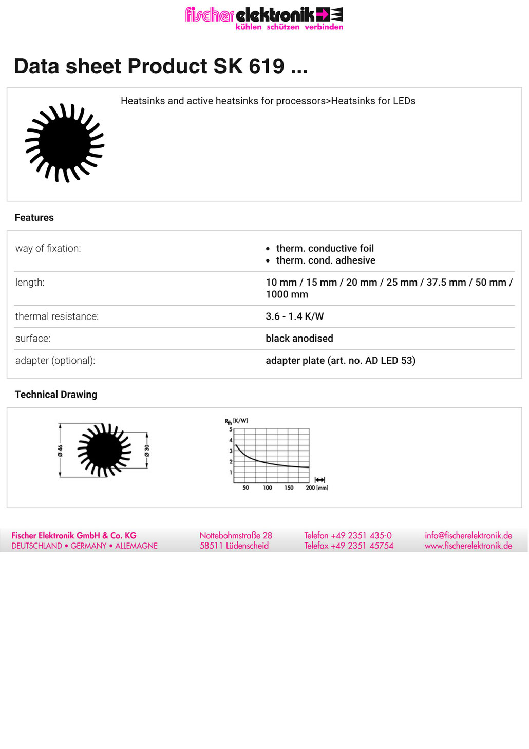 SK-619 | Ø 46 mm | LED用ヒートシンク | Fischer Elektronik