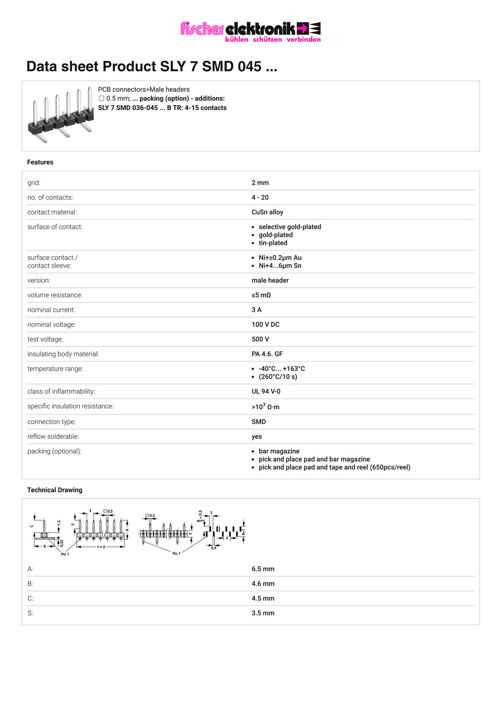 SLY-7-SMD-045| 表面実装用ピンヘッダ|2mmピッチ｜データシート