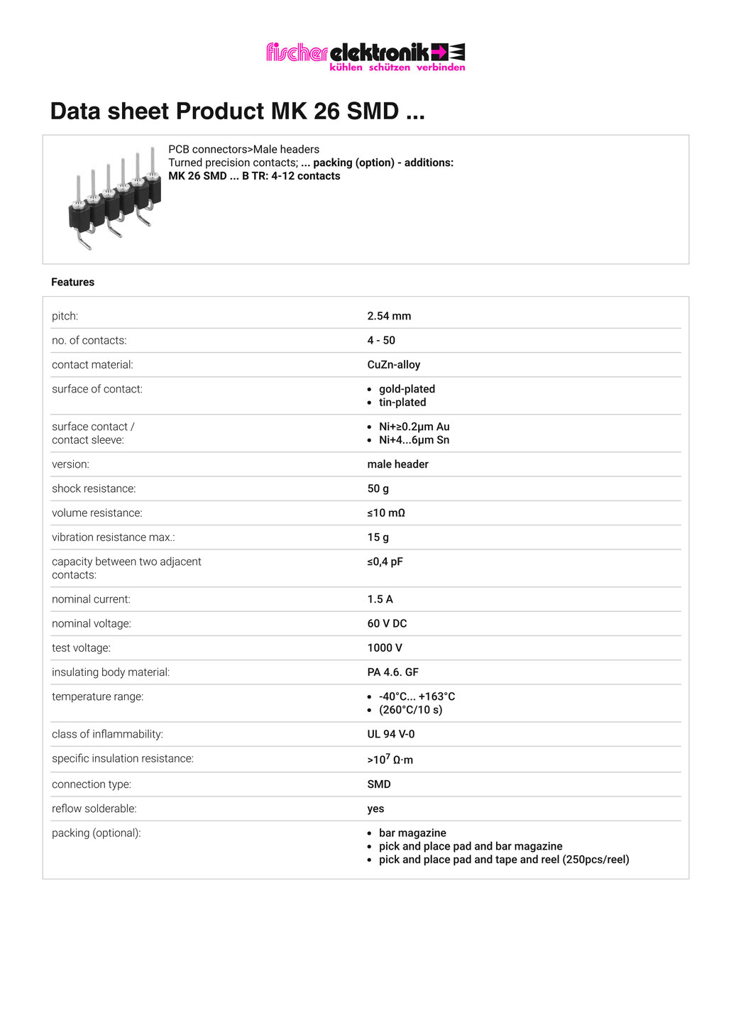 MK-26-SMD-50-G 2.54mmピッチ 表面実装用ピンヘッダー　データシート
