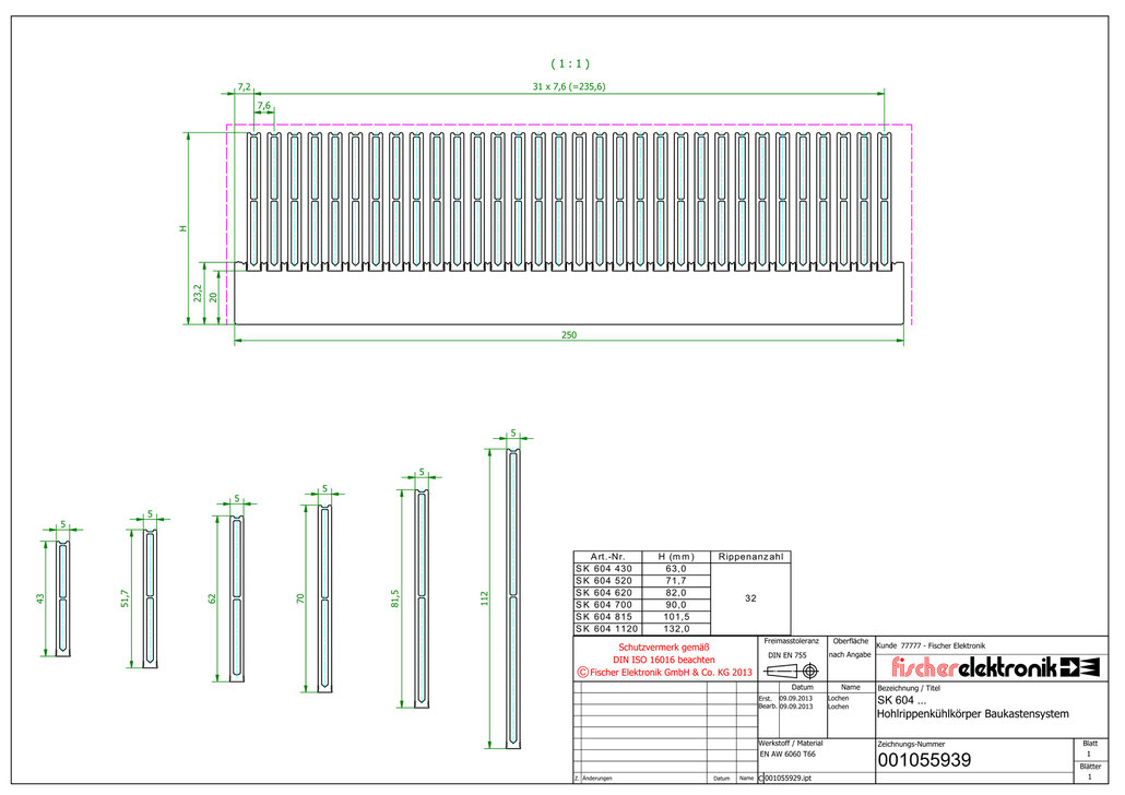 SK-604-700｜強制空冷用ヒートシンク | Fischer Elektronik
