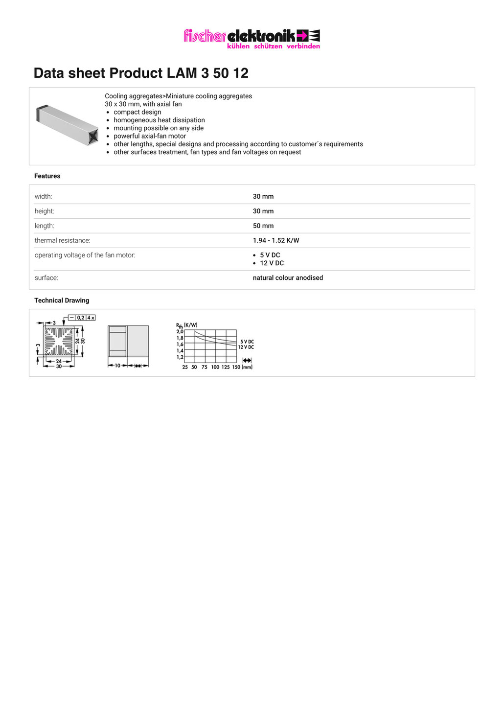 LAM-3-50-12 | 基板実装用軸流ファン付きヒートシンク |Fischer Elektronik