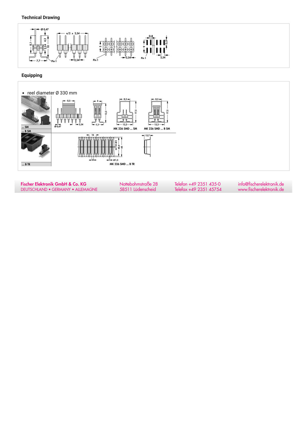 MK-226-SMD-100-G 2.54mmピッチ 表面実装用ピンヘッダー　データシート