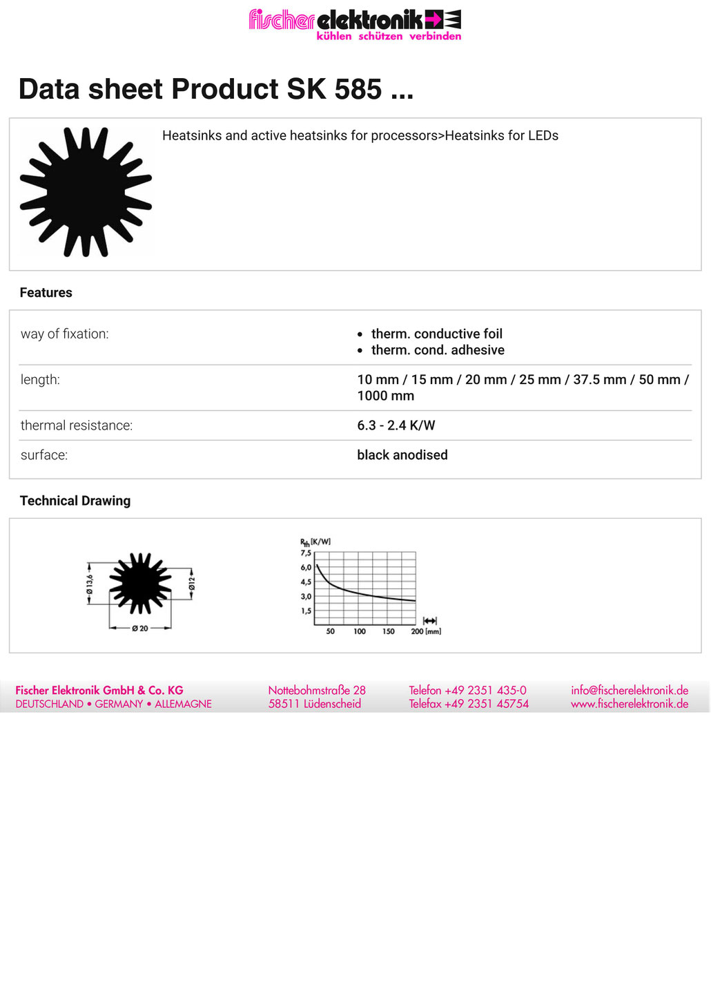 SK-585 | Ø 20 mm | LED用ヒートシンク | Fischer Elektronik