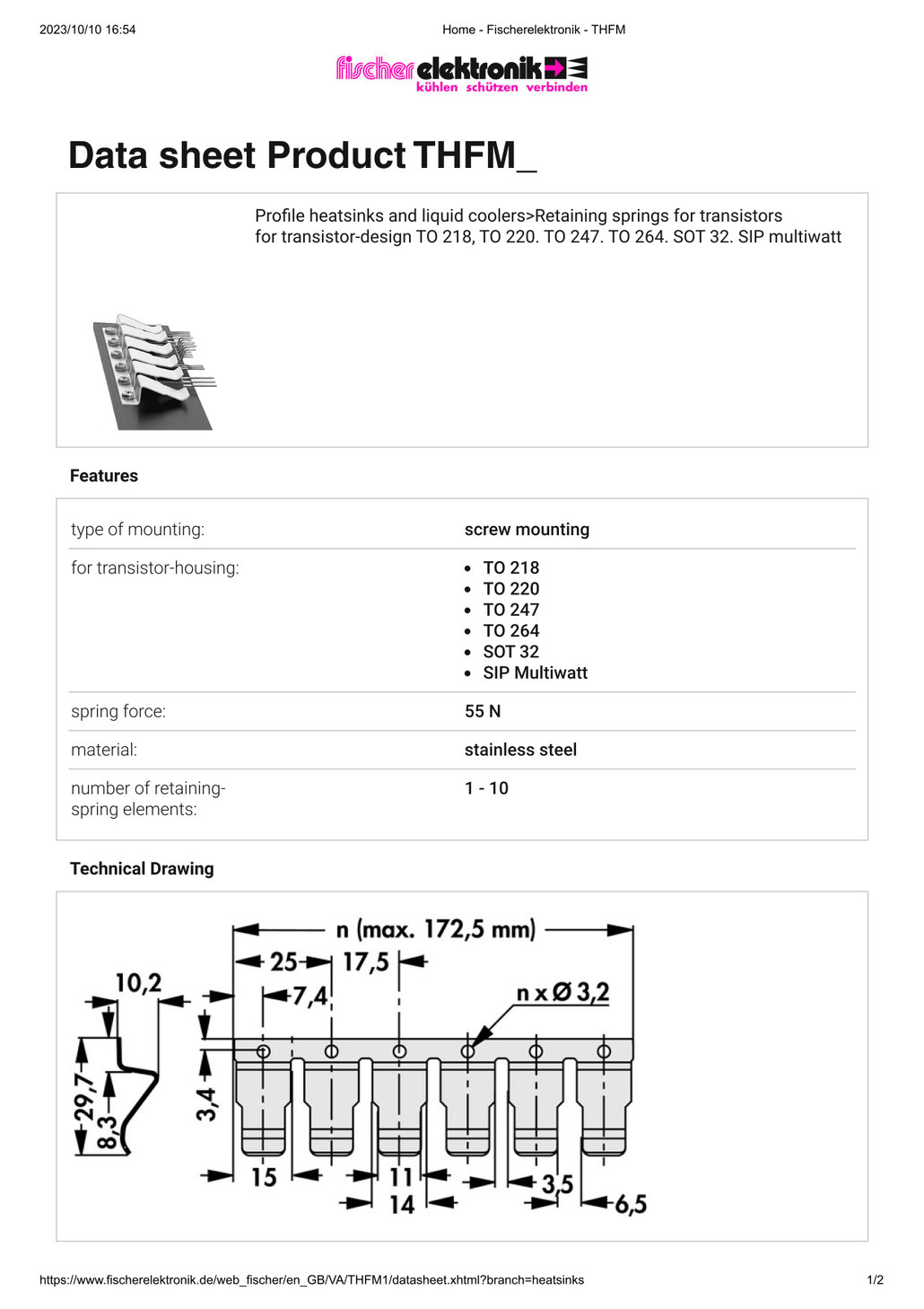 THFM 1 - 10  Fischer Elektronikトランジスタ固定用スプリング