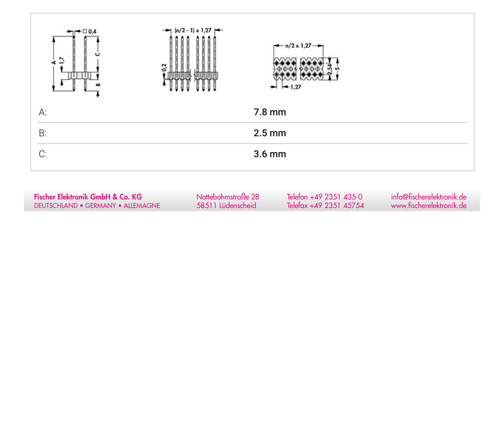 SLV-W-2-036-72-G | 1.27mm x 2.54mmピッチ スルーホール用ピンヘッダー 2列 72ピン（0.4mm角ピン）（0.4mm角ピン）
