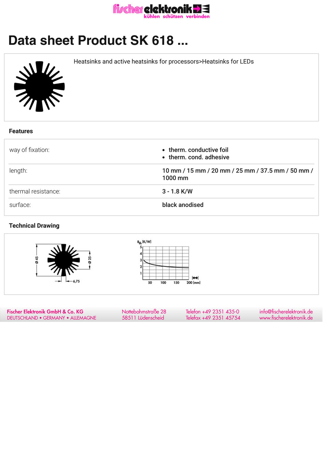 SK-618 | Ø 45 mm | LED用ヒートシンク | Fischer Elektronik