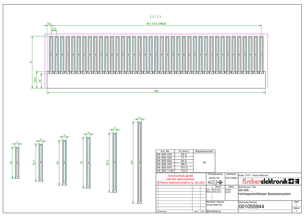 SK-605-1120｜強制空冷用ヒートシンク | Fischer Elektronik