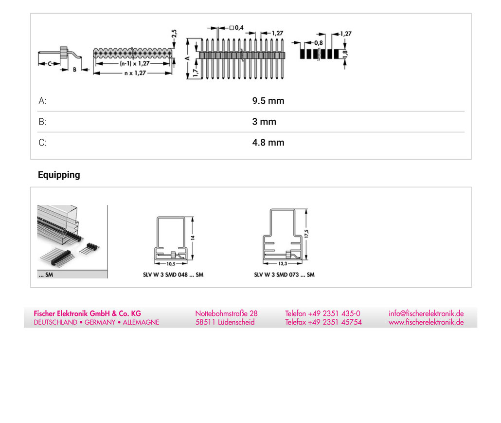 SLV-W-3-SMD-048-36-G | 1.27mmピッチ ピンヘッダー 36ピン連結 ライトアングル