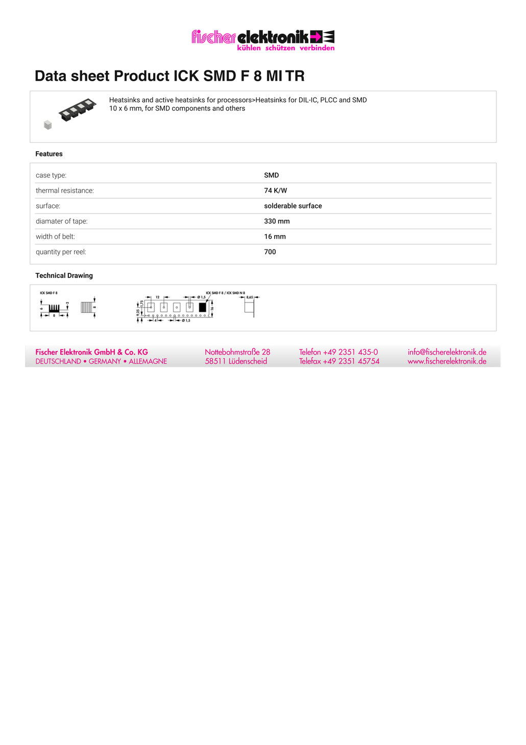 ICK SMD F 8 MI TR | 表面実装デバイス用ヒートシンク | テーピング品