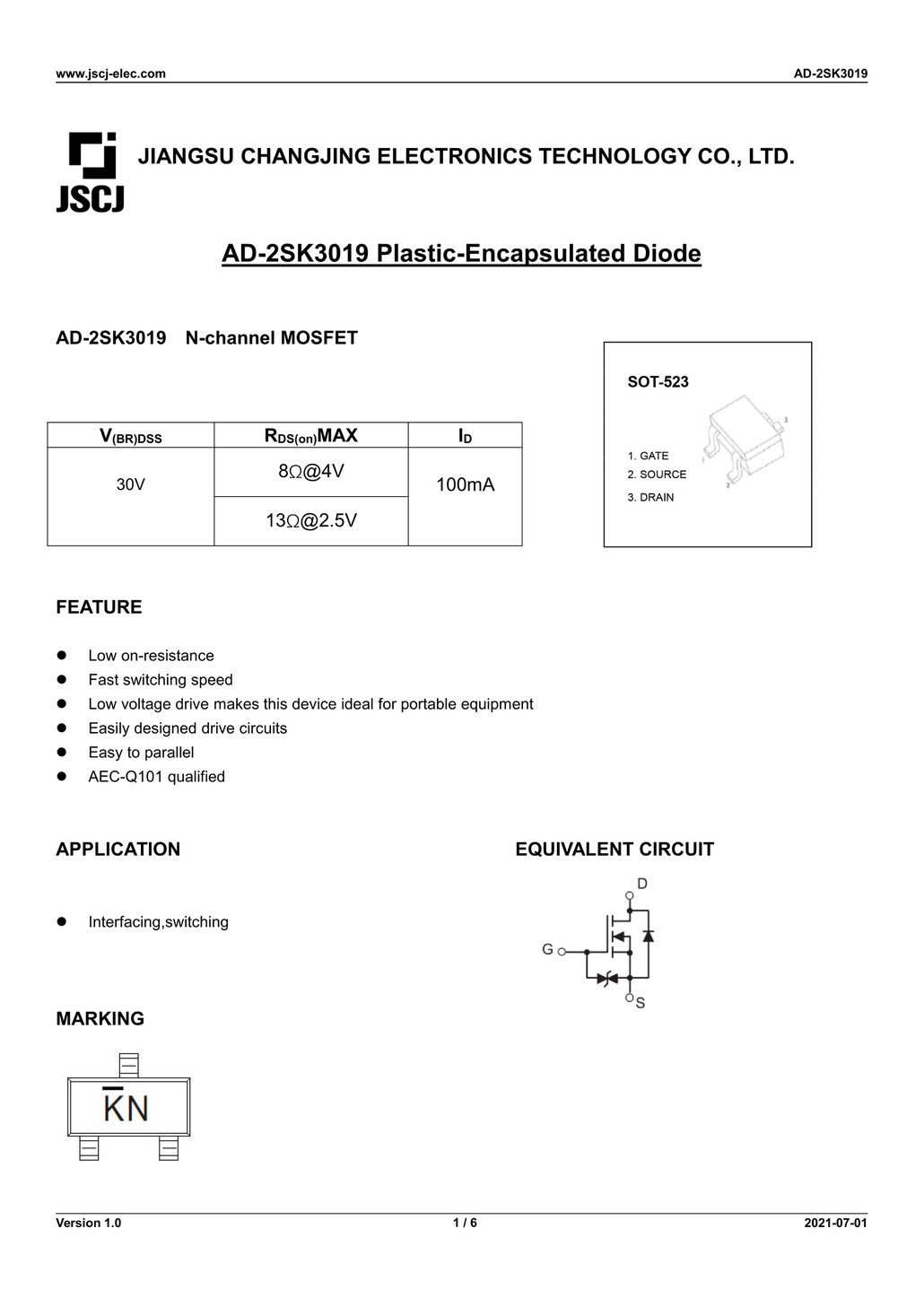 AD-2SK3019（SOT-523）車載グレードMOSFET | JSCJ製