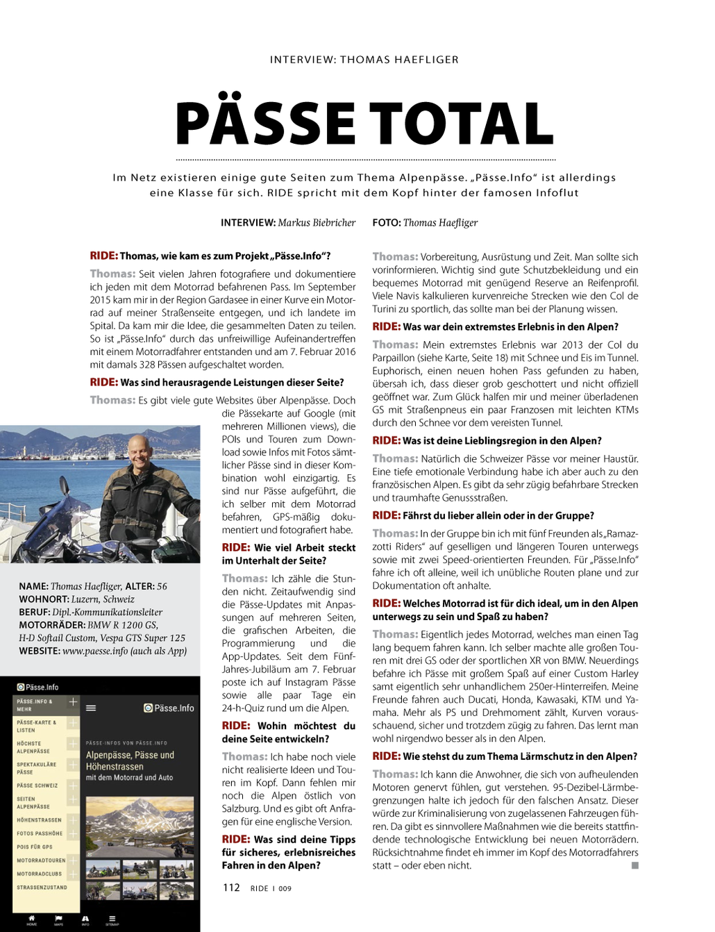 Interview Thomas Haefliger von Pässe.Info in MOTORRAD Ride 09