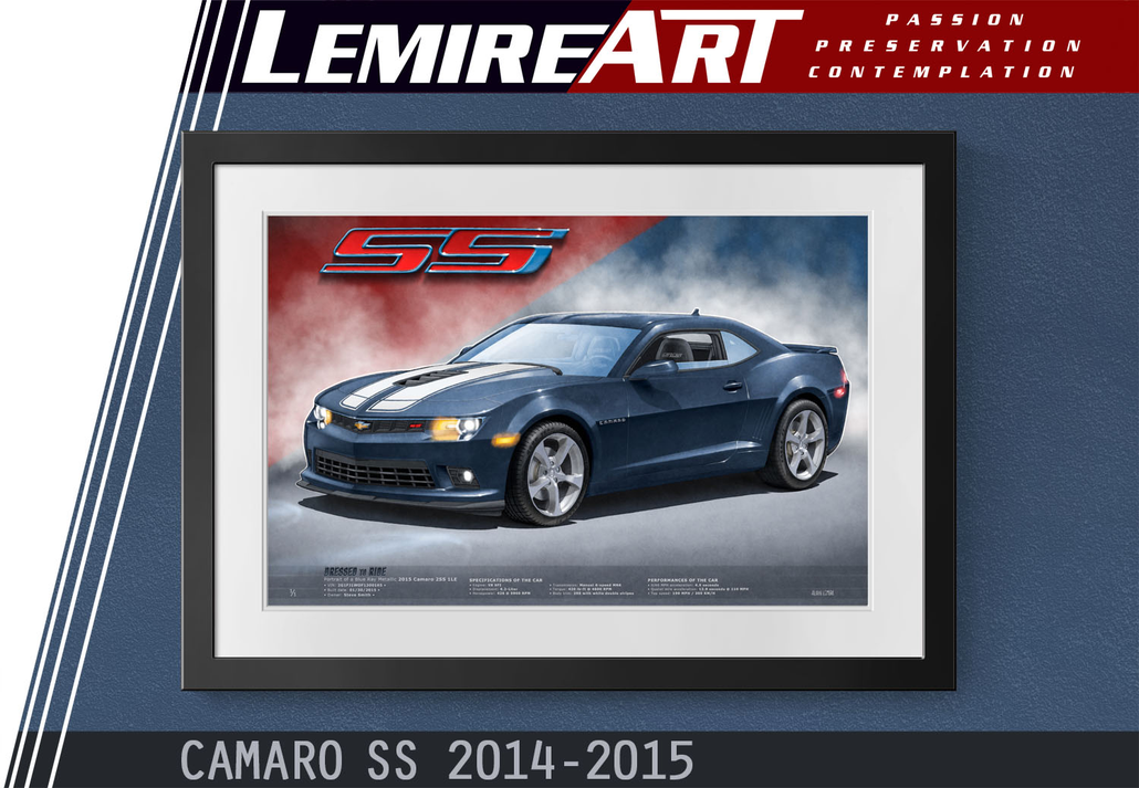 Camaro 1LE 2014 2015 drawn portrait by Lemireart
