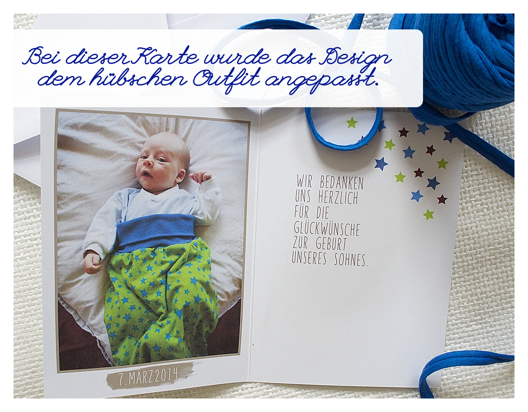 Babykarten, Dankeskarten, Indiviuell, persönlich, Juhu Papeterie, Karlsruhe, Sterne, blau, grün, rot, Modern, schlicht, mit Foto