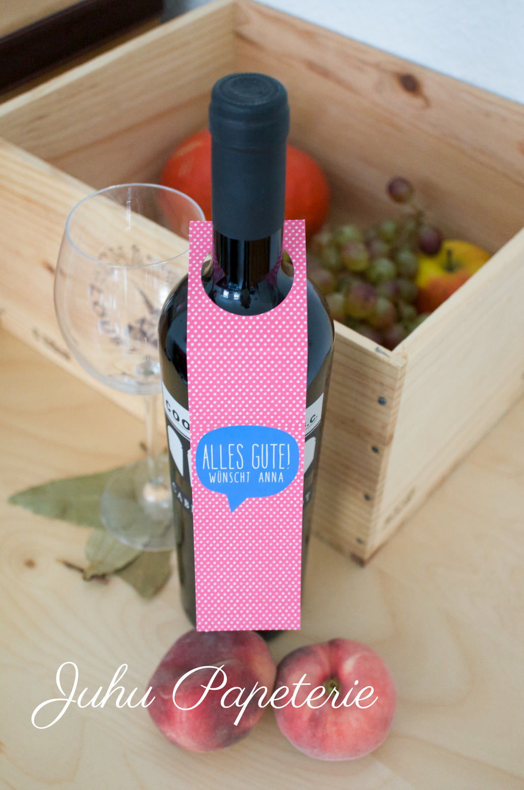 Flaschanänger, Juhu Papeterie, Wein, Sekt, Karte, individualisierbar, modern, personalisierbar, individualisierbar