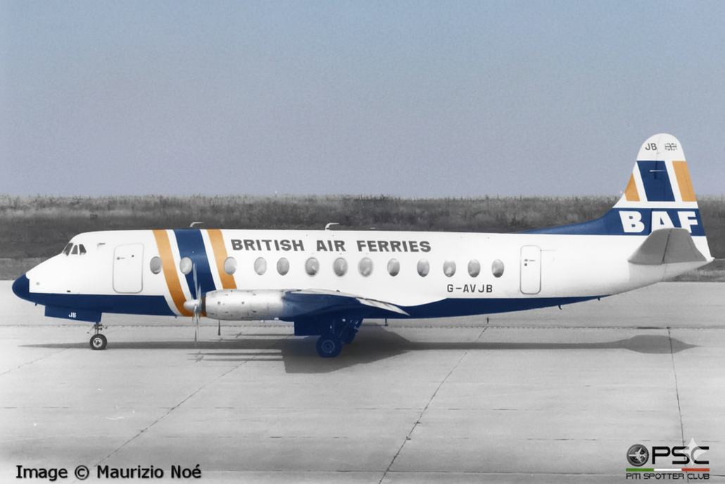 G-AVJB Vickers Viscount 815 375  Dart 525 BAF British Air Ferries  1959  © collezione Maurizio Noè p.g.c. - Piti Spotter Club Verona - editato con Gemini per la colorazione