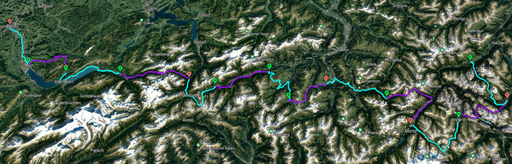 Beim Klicken auf die beiden folgenden Tabellen werden die Touren in Google Maps angezeigt
