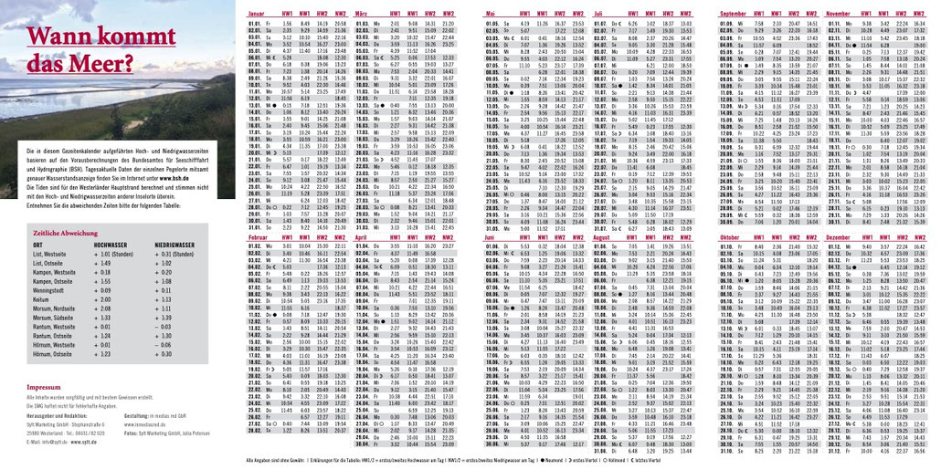 Wann ist Ebbe, wann Flut? Der Gezeitenkalender hilft. - Wattside 