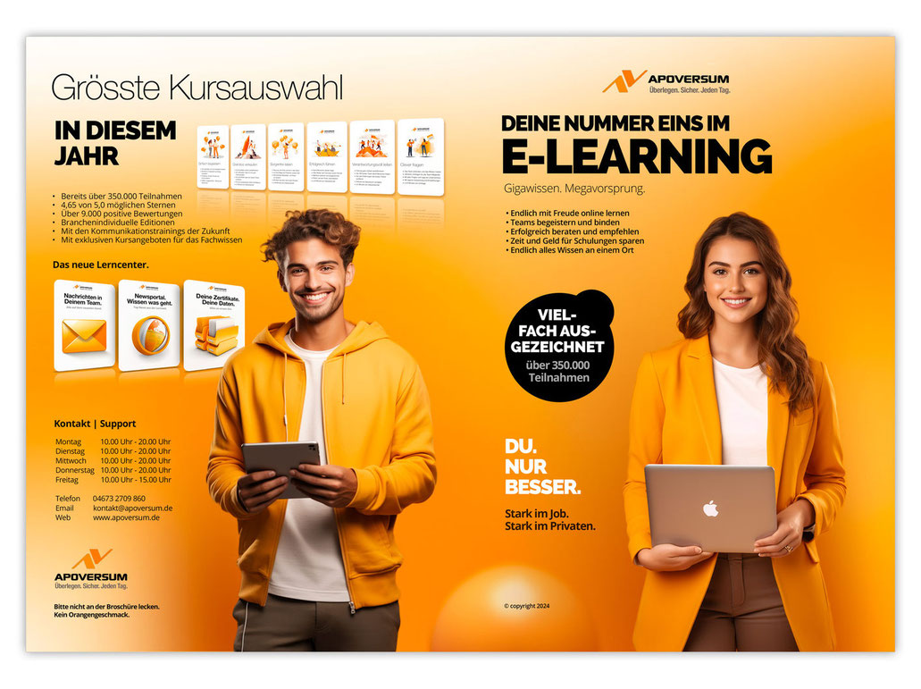 Apoversum E-Learning Flyerdesign – professionelle Printwerbung von Werbeagentur Berlin digitalgrafik24