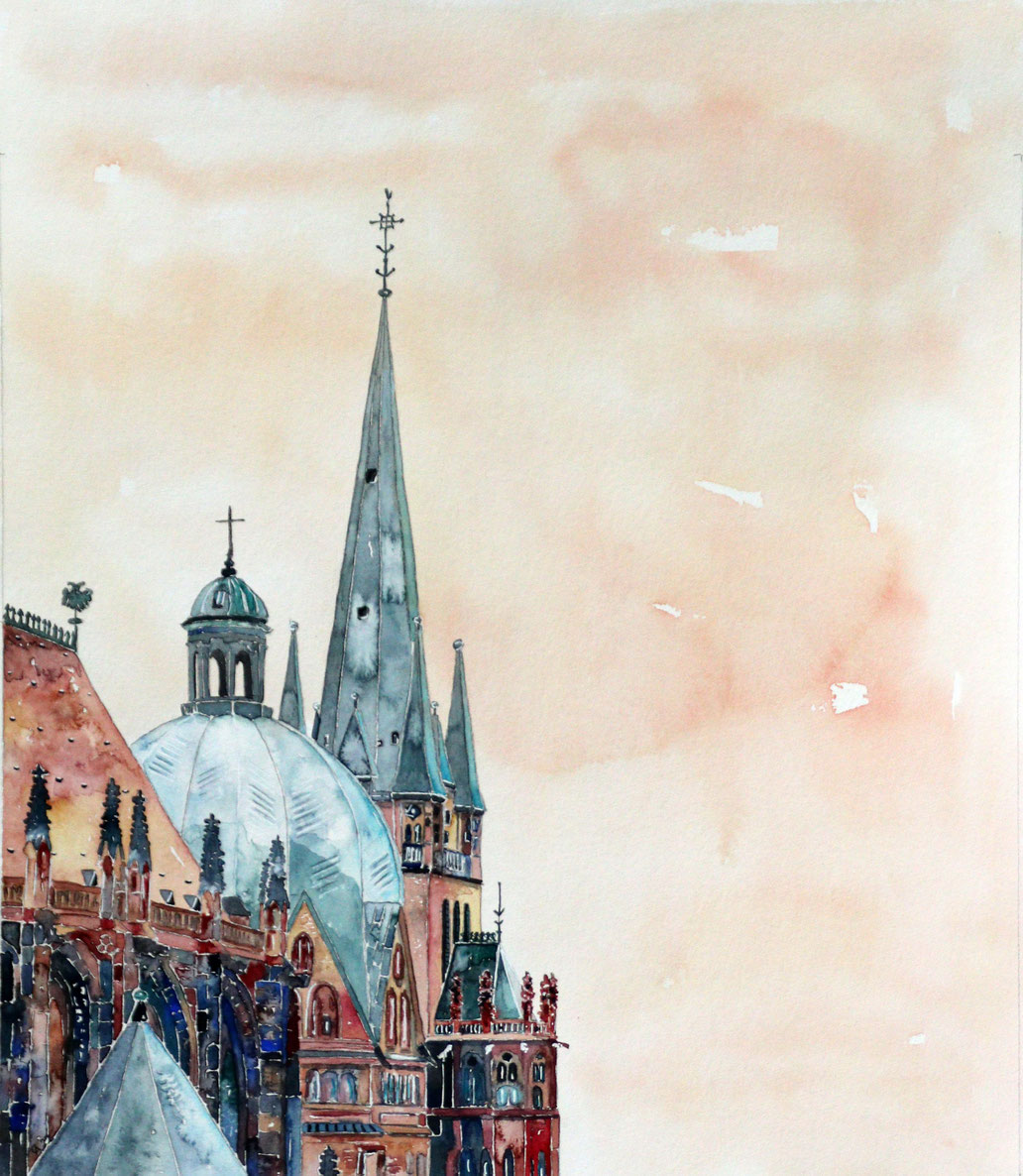 Aachen Dom, (Aquarell), 35 x 35 cm