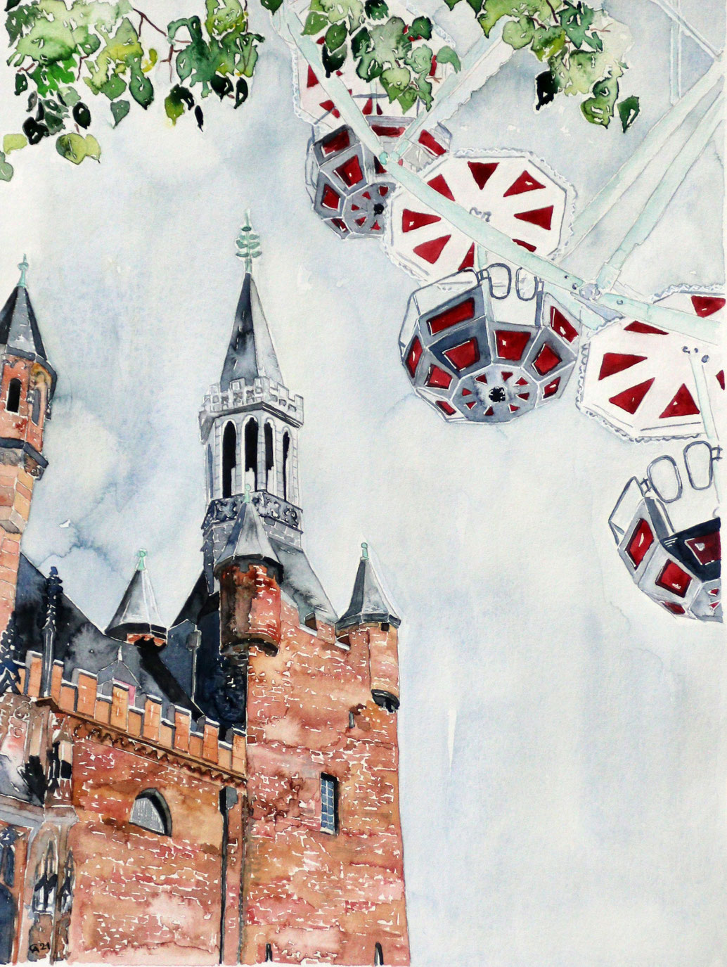 Aachen Rathaus, (Aquarell), 32 x 40 cm