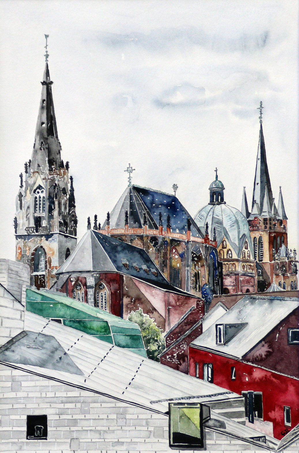 Aachen Rathaus, (Aquarell), 32 x 40 cm