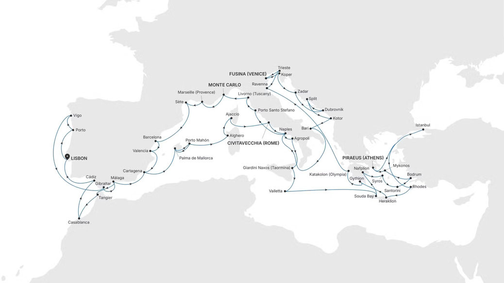 Reiseroute Grand Voyage 2017 von Lissabon nach Lissabon