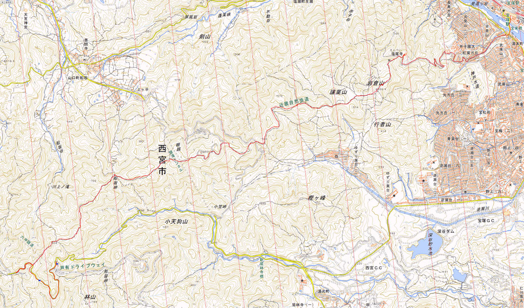 六甲山縦走 六甲山最高峰~宝塚駅 ルート図