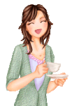 コーヒーを飲んでゆったりしている女性のイラスト