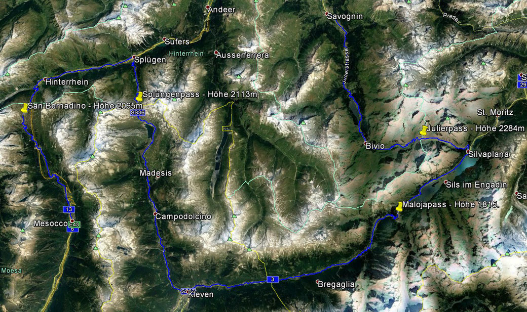 6. Etappe - Julierpass Majolapass Splüngenpass San Bernadino - 155km