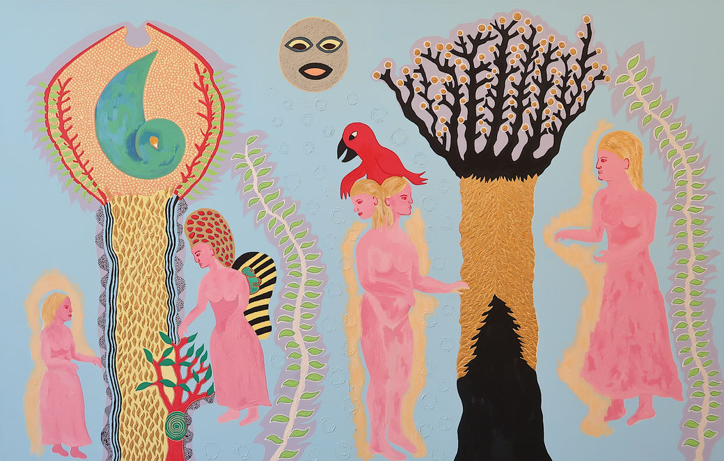 Frauen Rituale, 2020, 90x140cm, Acryl auf Baumwolle