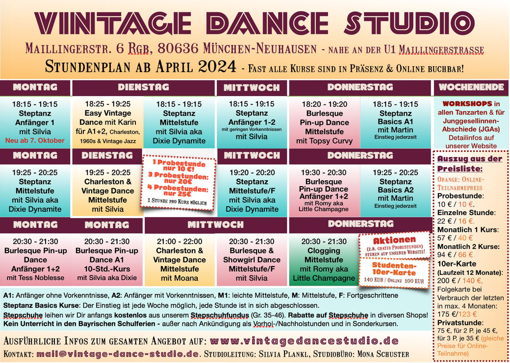 Vintage Dance Studio. Onlinetanzkurs, Onlinekurs, Burlesque, Stepptanz, Charleston, Retro Vintage Tanz, Swing Tanz München 2021, Stundenplan Zoom