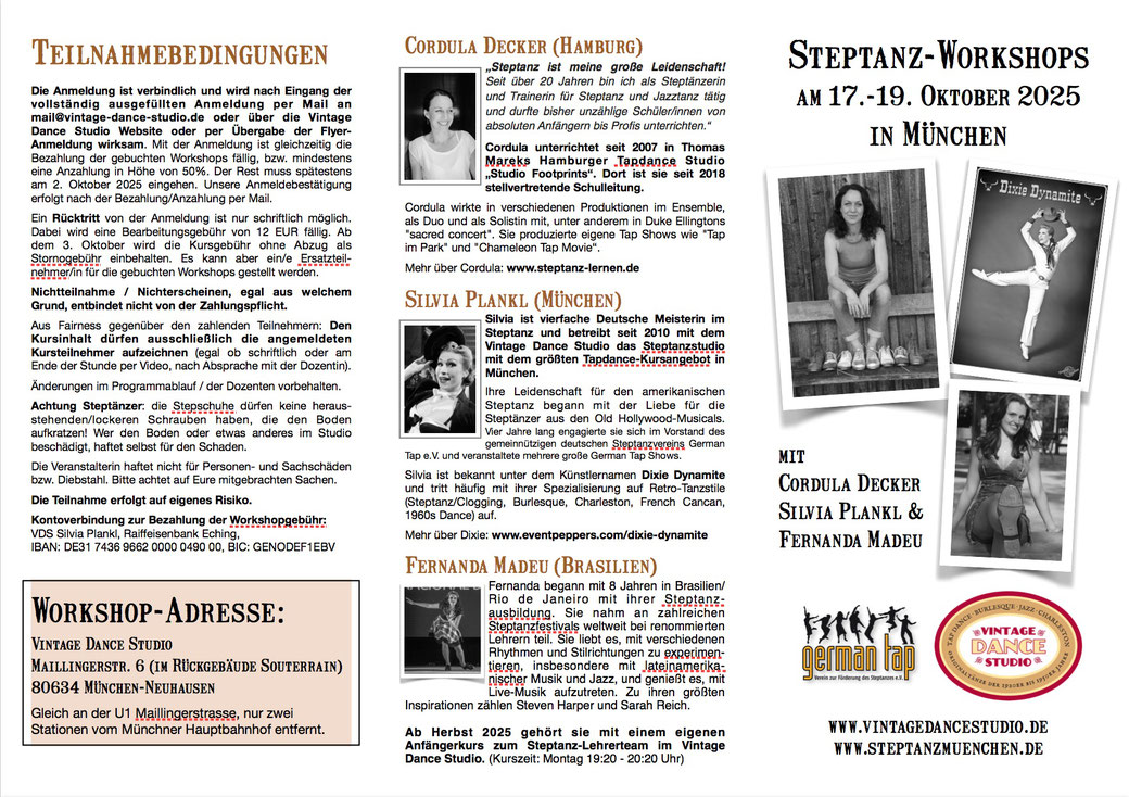 Steptanz Stepptanz Tapdance Tap Dance München Munich Bavaria Bayern Germany Deutschland, Wochenend Workshop, Tap Dance Workshop Dixie Dynamite, Cordula Decker, 2025, Anfänger Einsteiger Mittelstufe, Fortgeschrittene Advanced Intermediate Beginner