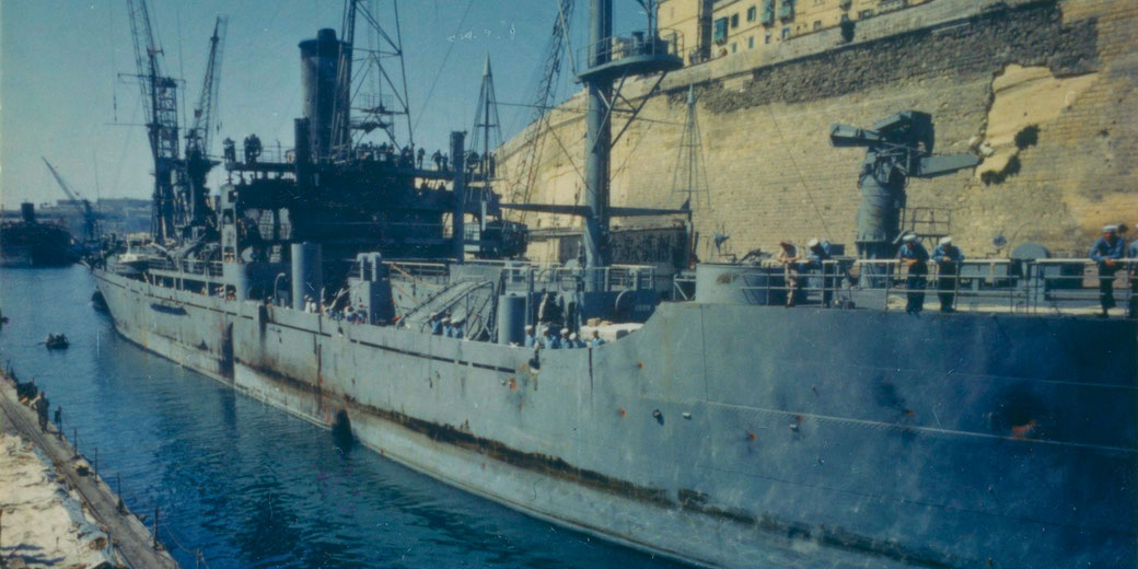 USS Liberty (AGTR-5) Being Inched into Drydock for Repairs in Valletta, Malta, After Israeli Attack