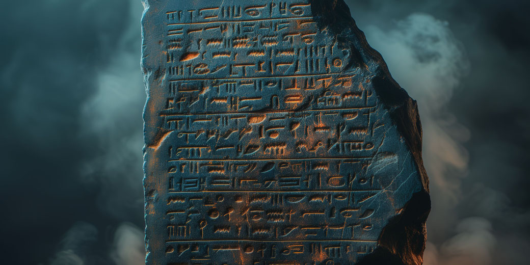 Ancient stone tablet with hieroglyphs