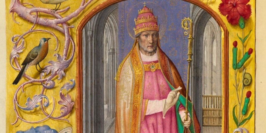 Portrait of Pope Leo, shown in formal papal attire with emphasis on his facial features and ecclesiastical status.