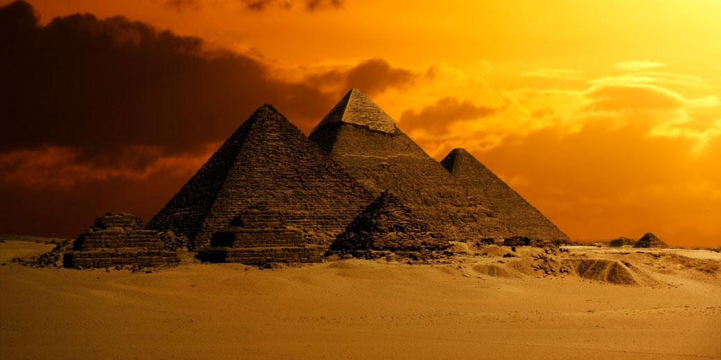 Giza pyramids at sunset