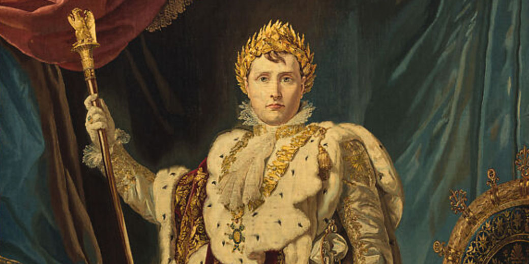 Tapestry depicting Napoleon in imperial regalia, based on Gérard's 1805 portrait, woven in Paris.