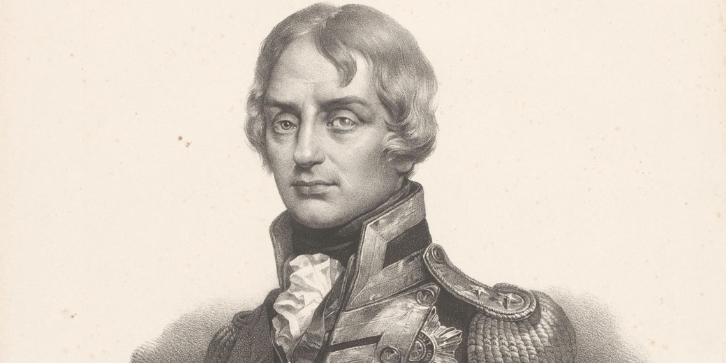 Lithograph by Henri Grévedon depicting Admiral Horatio Nelson in uniform, published in Paris.