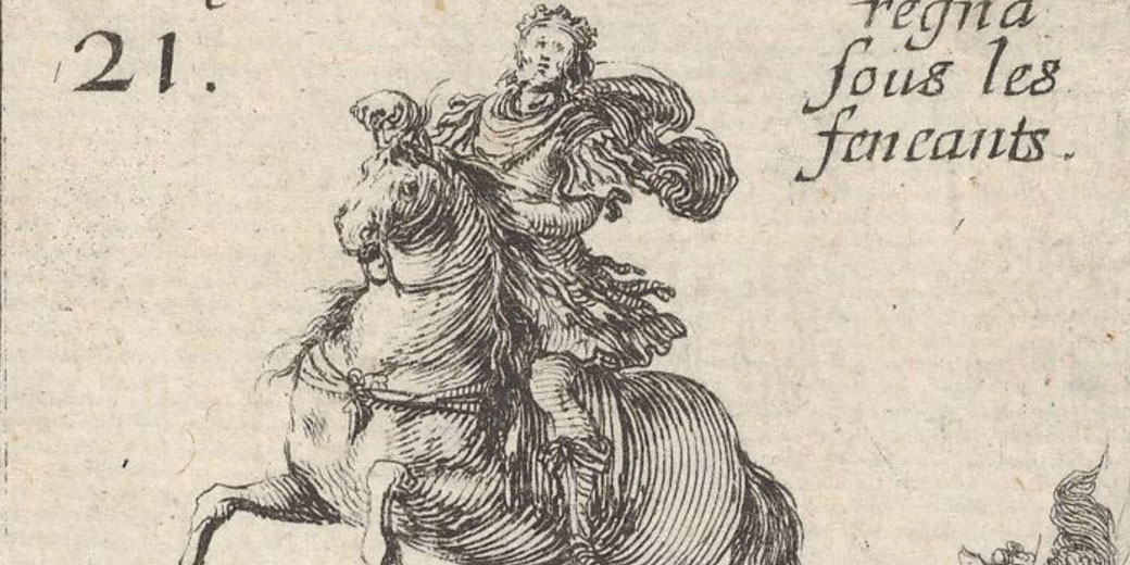 Etching by Stefano della Bella depicting Charles Martel, part of the "Game of the Kings of France" series.