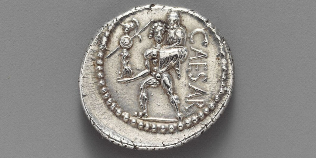 Minted in Gaul during the civil war, this coin provides an artefact connected to Caesar’s provincial command, army and advance into Italy.