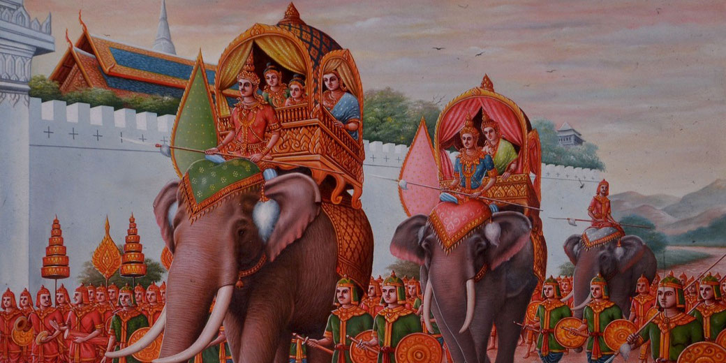 People riding elephants