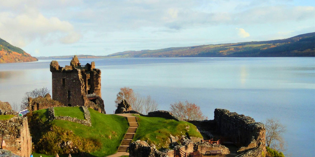 Urquhart Castle, a historic ruin on the shores of Loch Ness, Scotland. The medieval stronghold played a key role in the Wars of Scottish Independence and overlooks scenic waters.