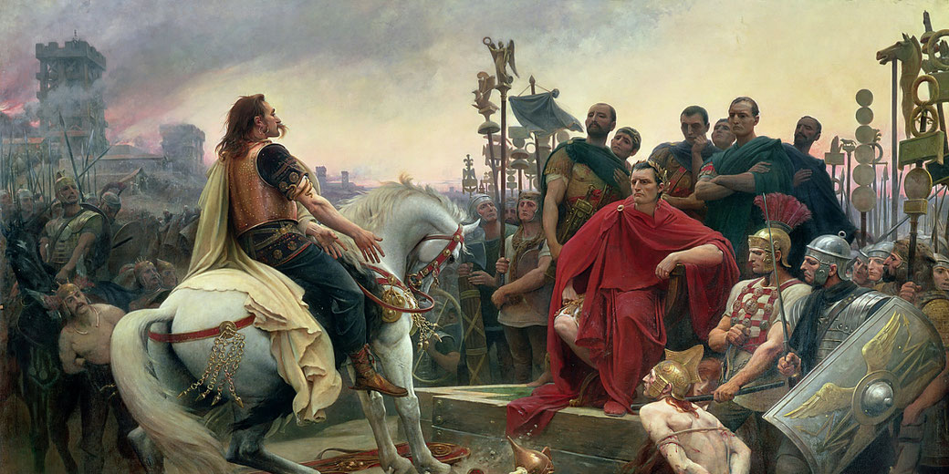 Vercingetorix lays down his arms at Caesar's feet