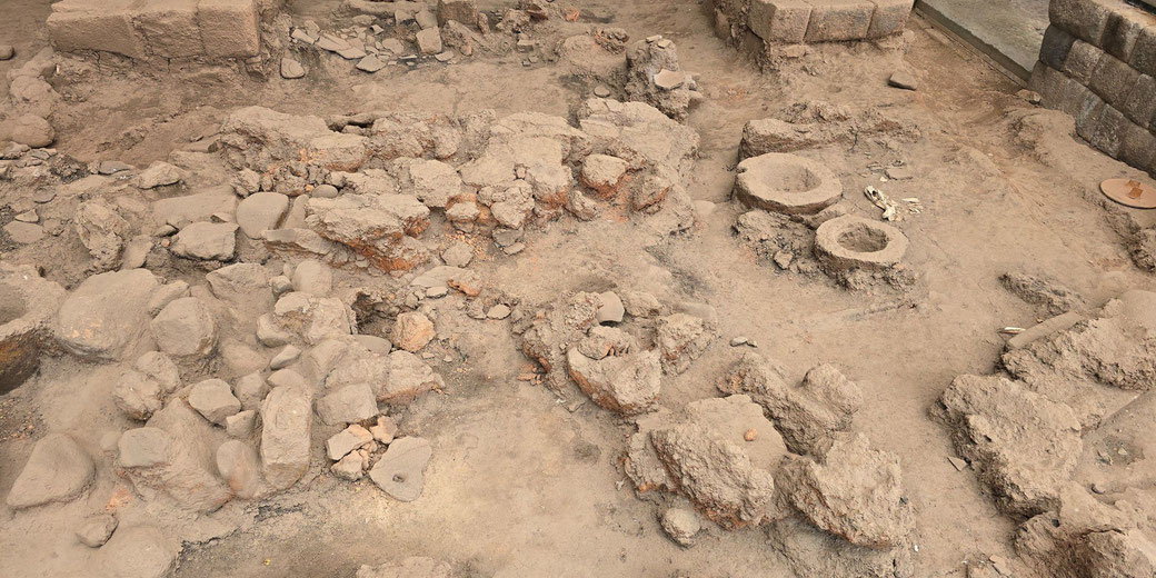 Ancient pottery in an archaeological excavation
