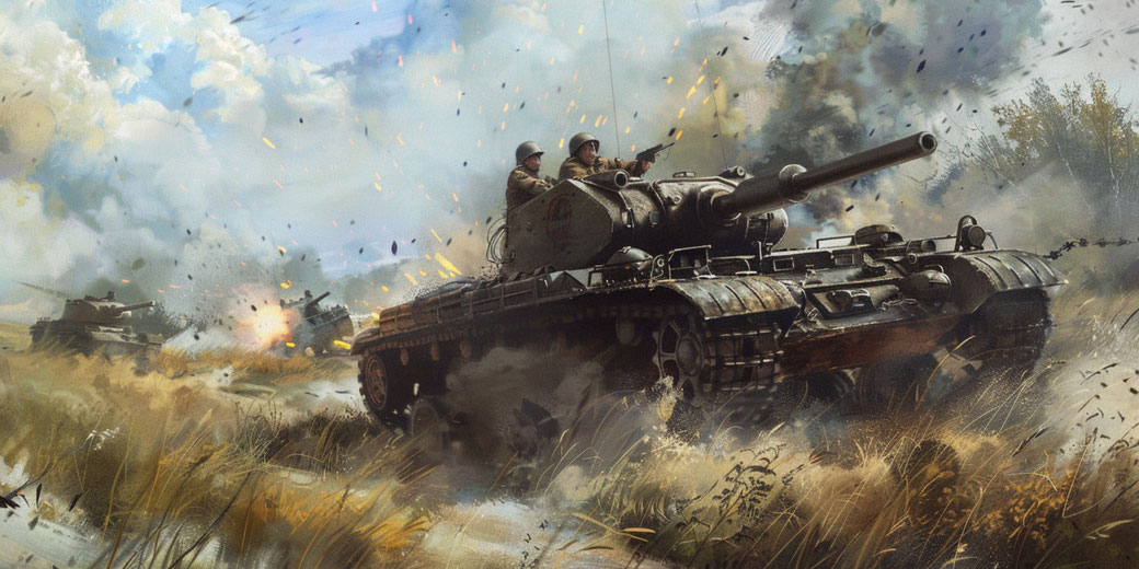 A World War II tank crew in a tense combat situation