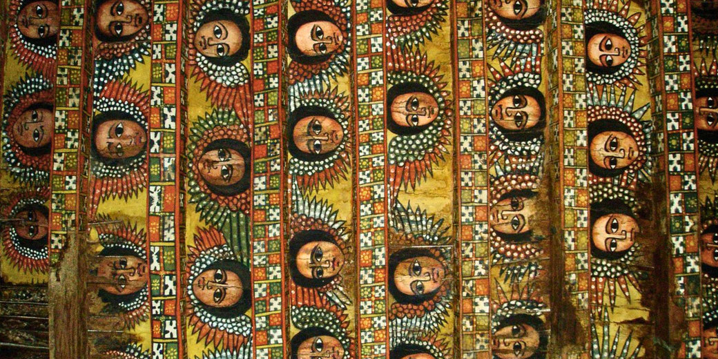 Painted angels on the ceiling of an Ethiopian church
