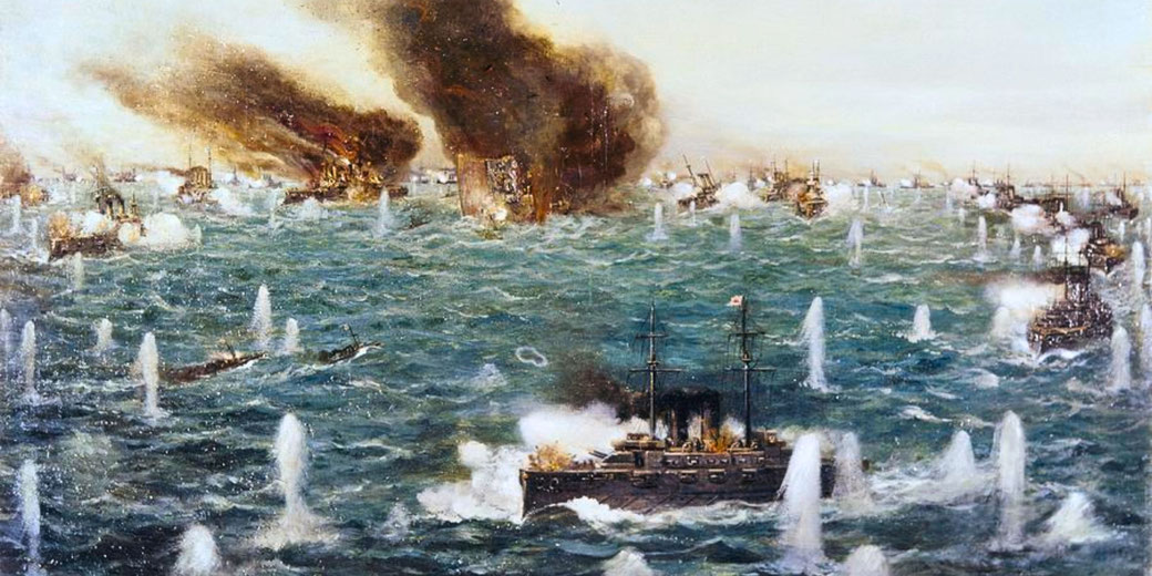 Naval forces clash in intense combat during the Russo-Japanese War.
