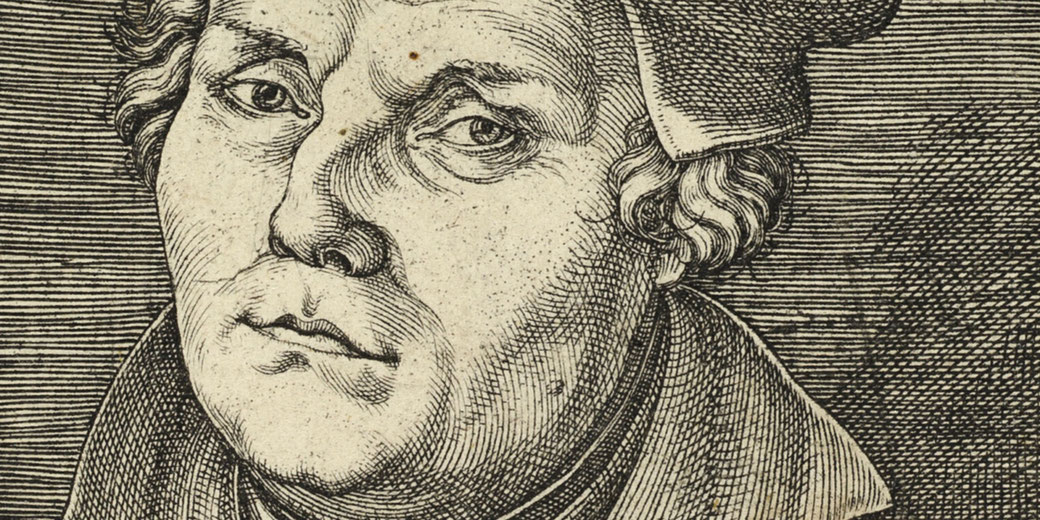 Engraving of Martin Luther by Master I.B., showing a bust‑length portrait in profile, circa 1530