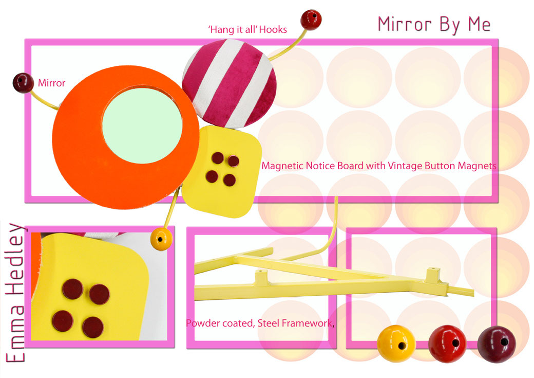 Mirror by Me inspired by Memphis vintage buttons and beads and the Vitra Eames Hang it all hooks