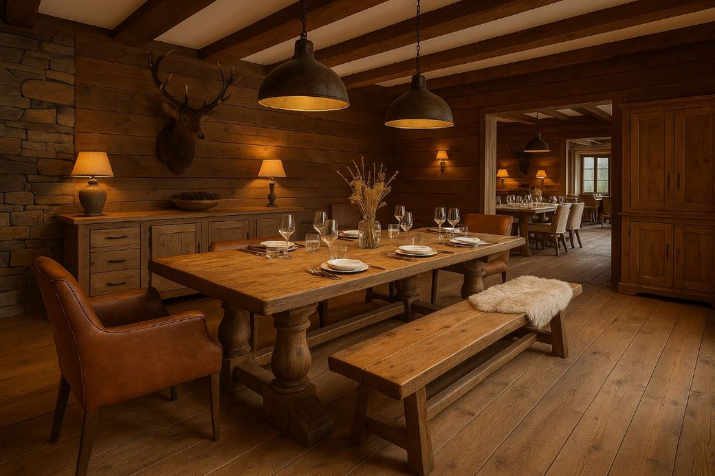 Klostertisch aus Altholz mit Sitzbank in der gemütlichen Stube – Gastronomie im Appenzeller Stil